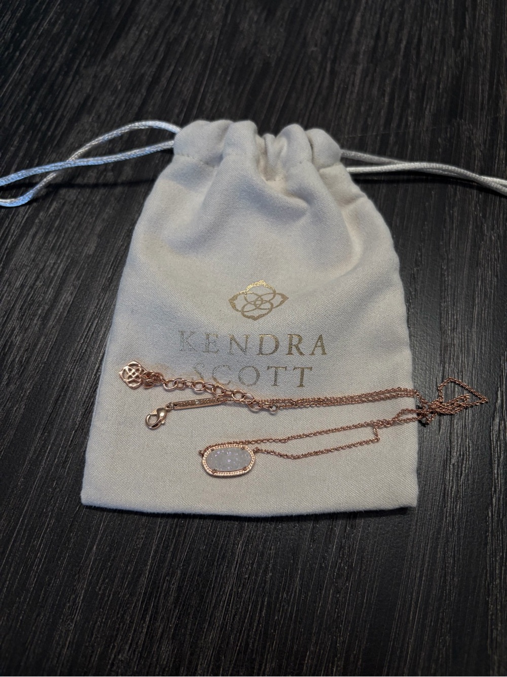 Kendra Scott Rose Gold Necklace with White Drusy Pendant